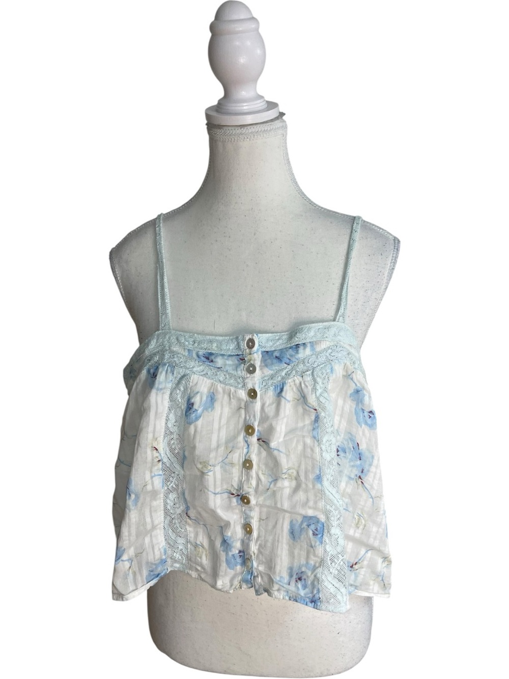 LoveShackFancy Maitri Floral Lace Tank Top Blue White